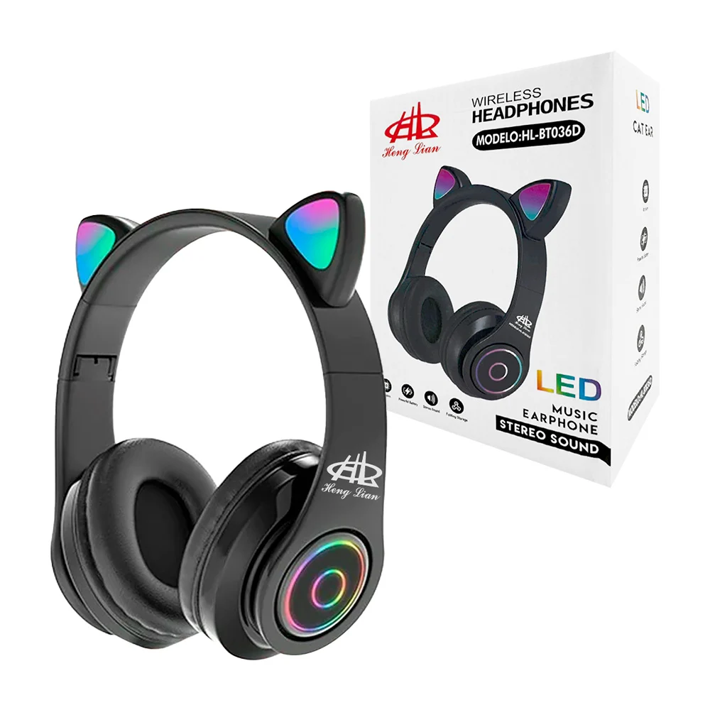 Audífonos inalámbricos de diadema, plegables, con orejas de gatitos, variedad de colores / hl / hl-bt036d
