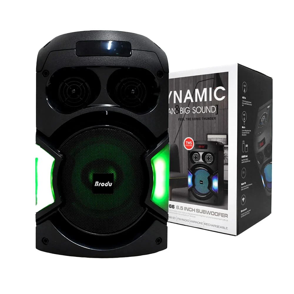 Bocina bluetooth brodu de 6.5 pulgadas con micrófono, control remoto y ranuras para usb y micro sd / bts-1166