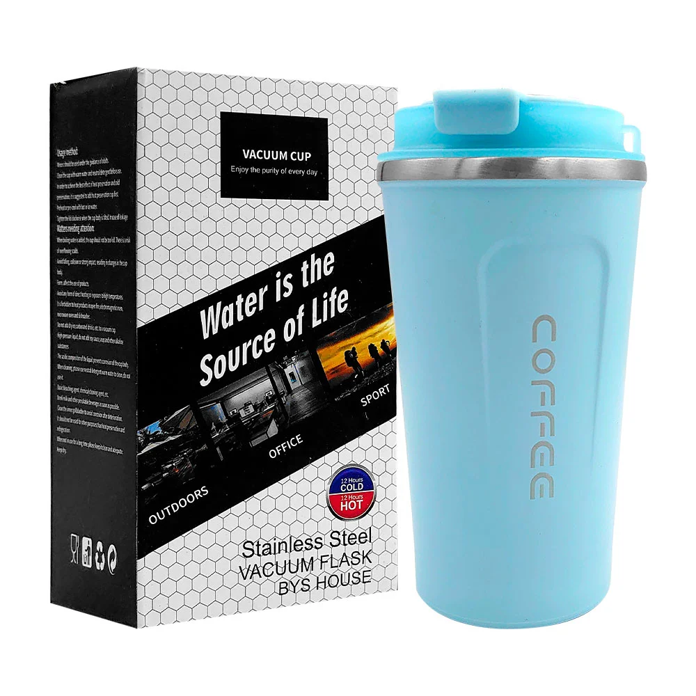 Vaso termo liso de acero inoxidable con capacidad de 420ml aprox, variedad de colores / coffee / vacuum cup / water is the source of life / bwb-520