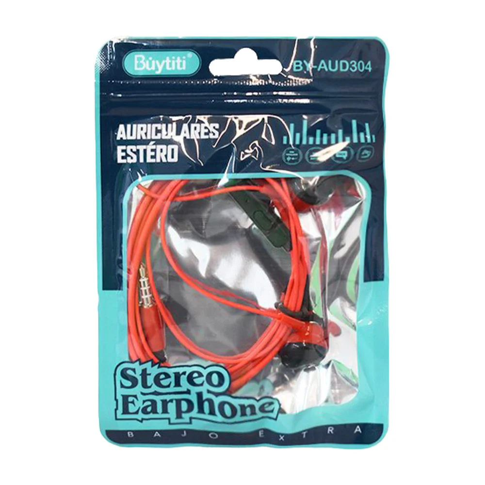 Audífonos manos libres alámbricos buytiti con sonido estéreo y cable de 115cm, variedad de colores / by-aud304