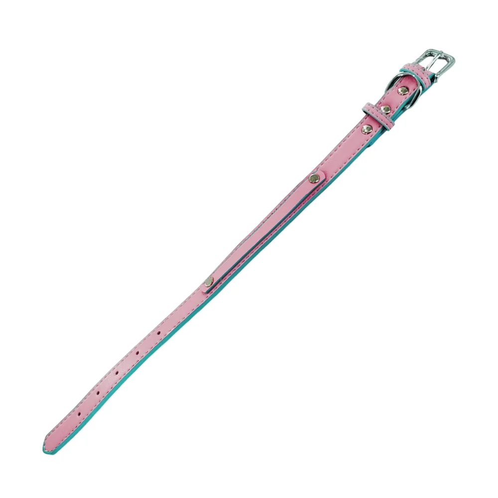 1pza Collar ajustable bicolor tipo piel talla xs y espacio para pines nombre de mascota 31cm, variedad de colores / bycp13