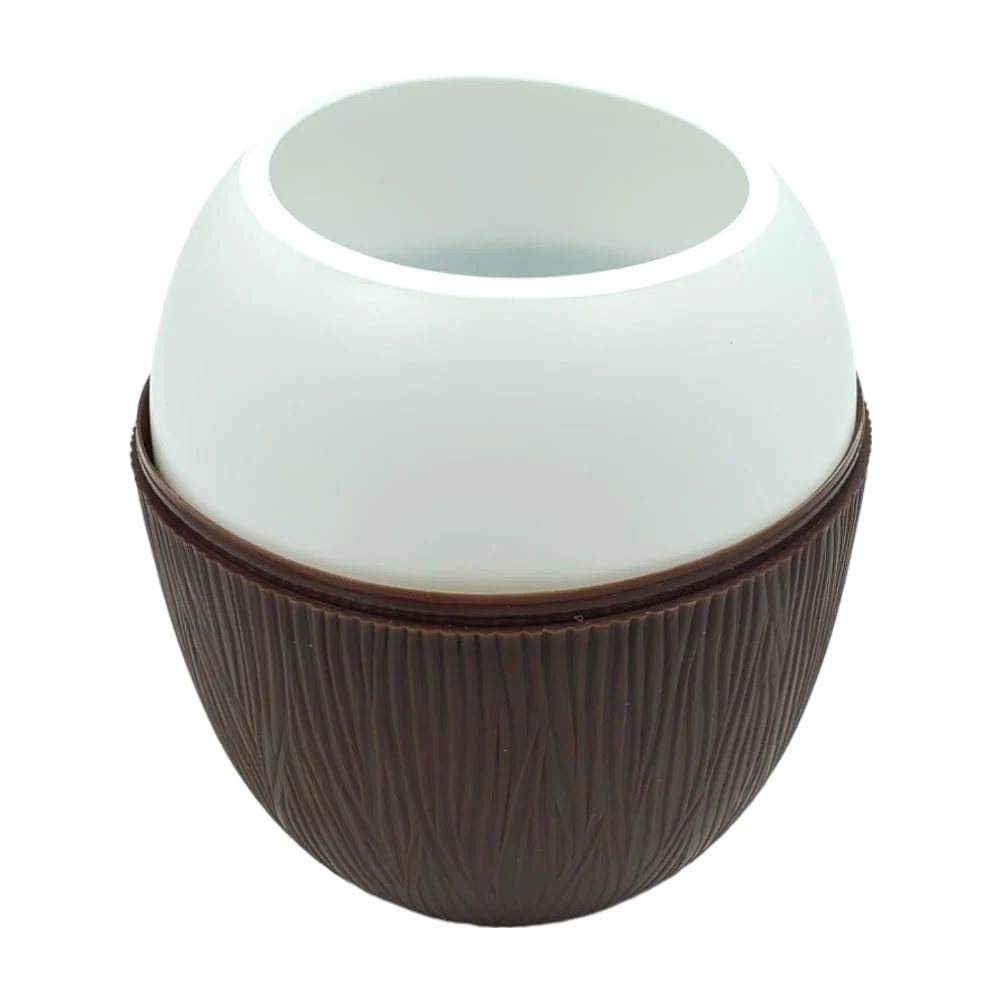 Vaso de plástico en forma de coco con decoración de flor + ranura para popote, 14cm / bz-532