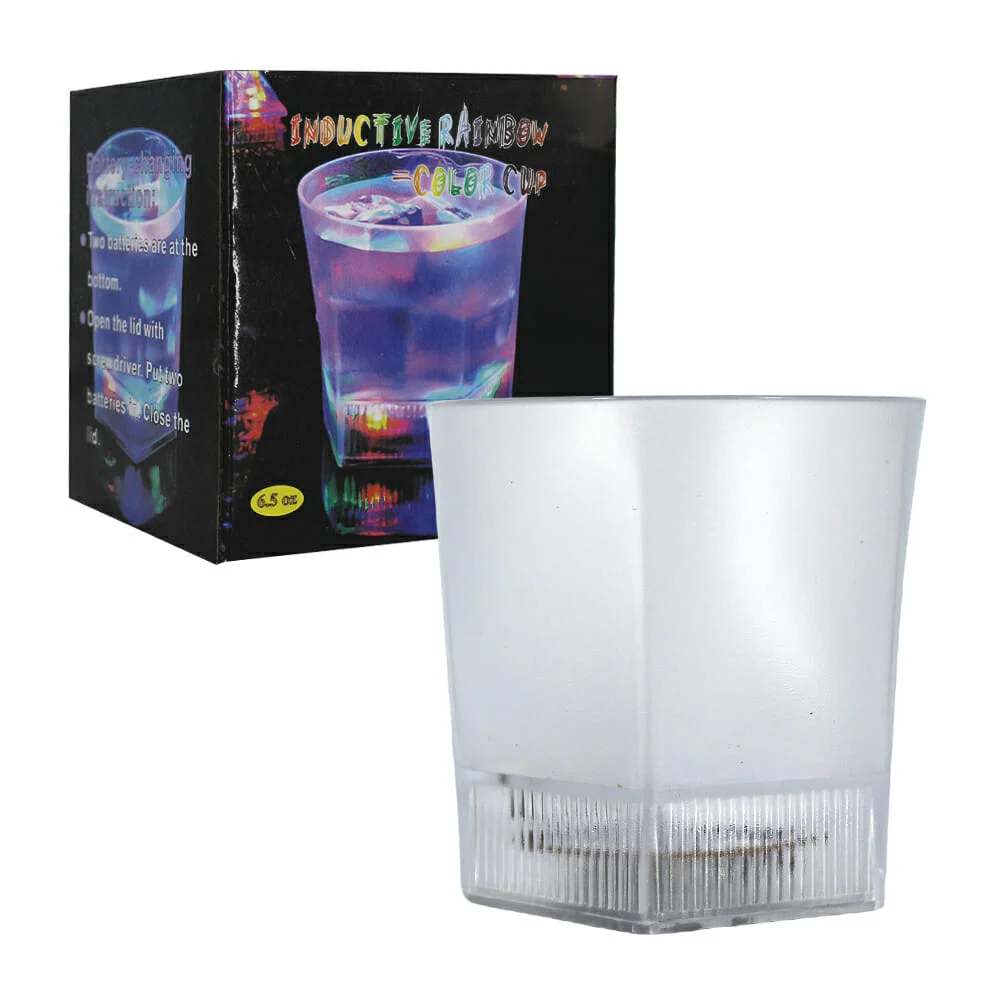 Vaso redondo transparente de plástico con luces de colores, capacidad de 6.5oz / sy1405