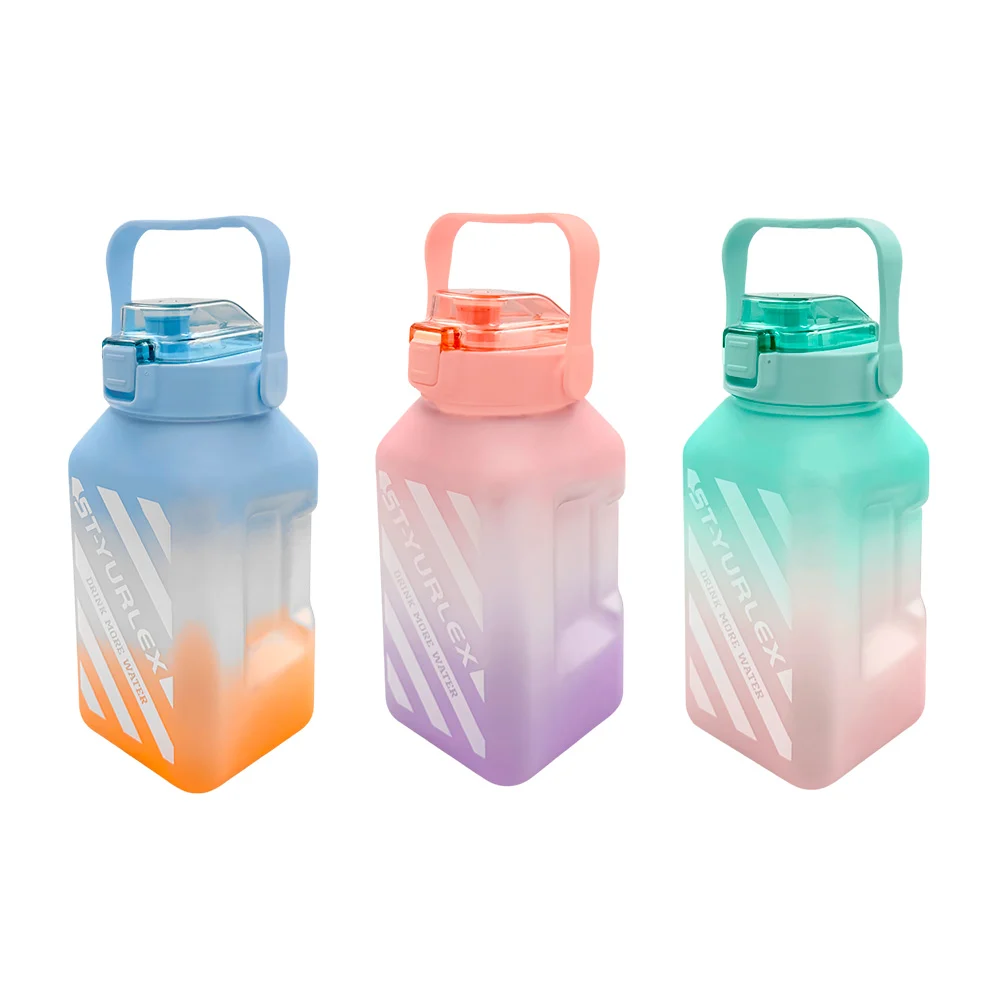 Botella para agua ergonómica rectangular bicolor con capacidad para 2 litros con popote y asa, variedad de colores / bz6122 / st-yurlex