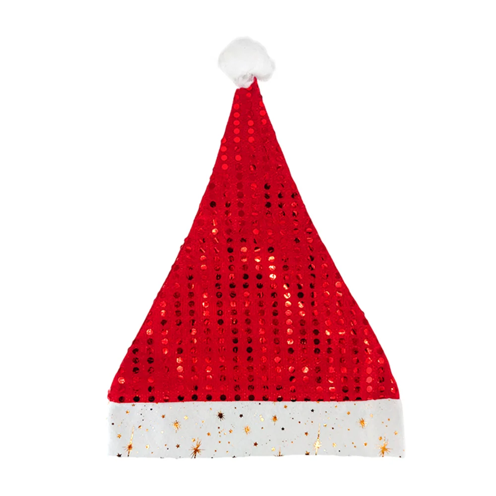 1pza Gorro navideño de tela brillosa con punta de pompón, estampado de destellos y lunares metálicos, variedad de colores / bt-s2032