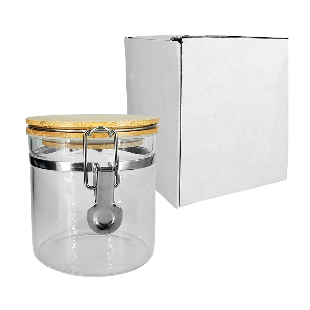Frasco / tarro de vidrio hermético con tapa de bambú y capacidad de 600ml aprox / ro-bxw5