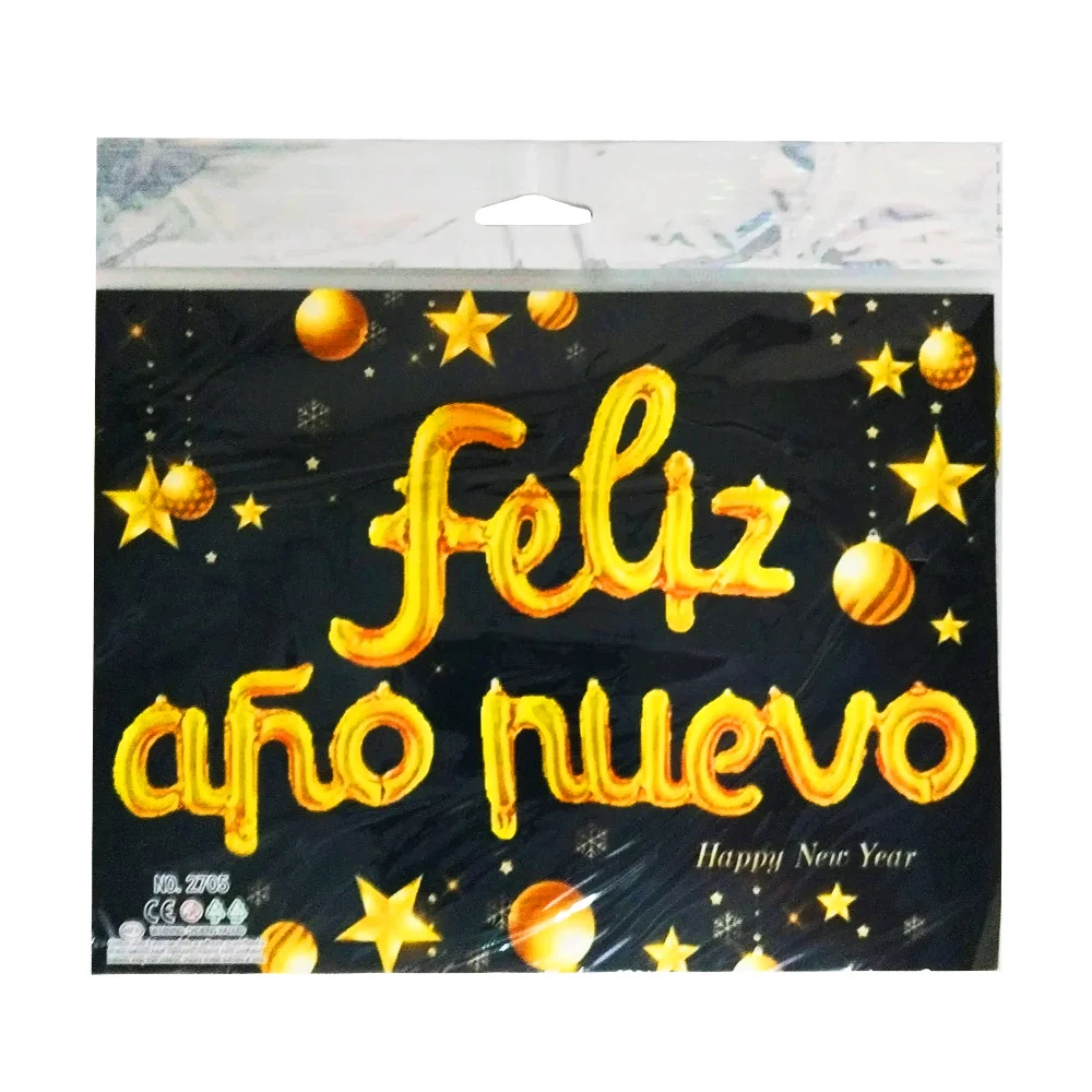 Set de globos metálicos con la leyenda feliz año nuevo, variedad de colores / 2705 / 2706