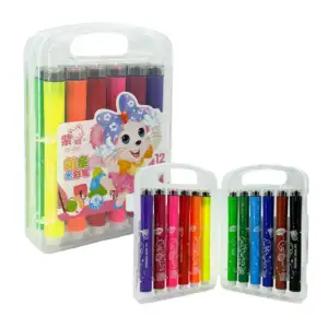 Estuche 12 marcadores plumones con mini sello de distintas figuras, v…