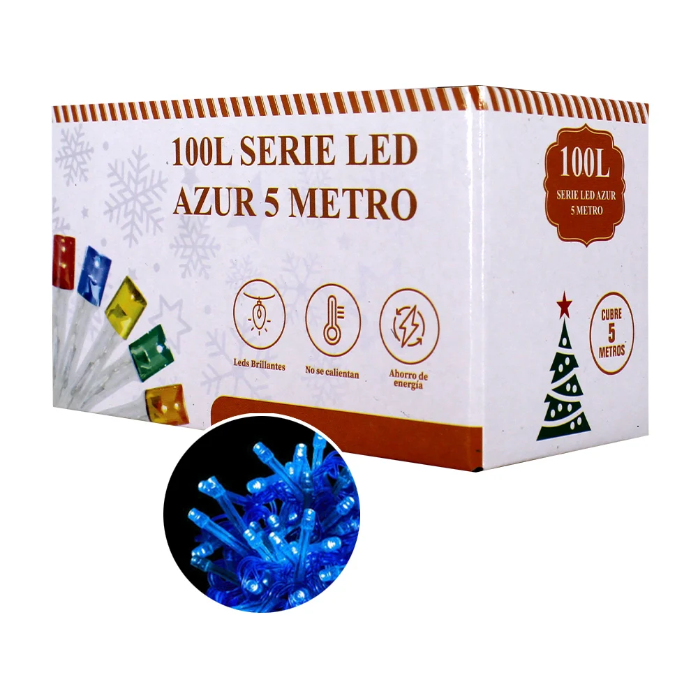 Serie de cable transparente, 5 metros con 100 luces led en color azul / c100a