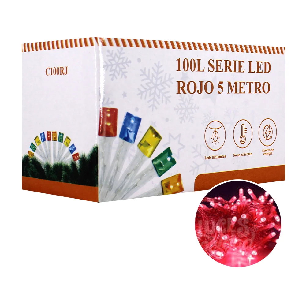 Serie de cable transparente, 5 metros con 100 luces led de luz roja / c100rj