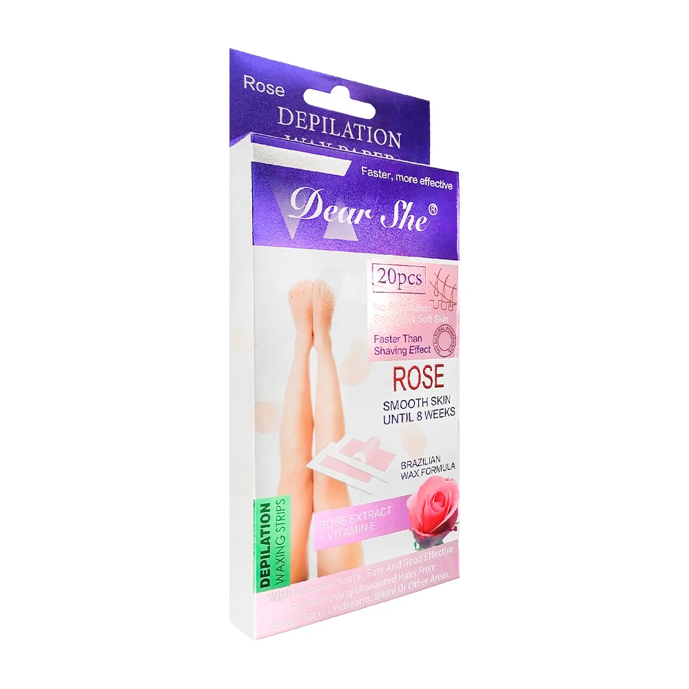Paquete con 20 tiras de cera fría depilatorias con extracto de rosas para el cuerpo / dear she / 1205