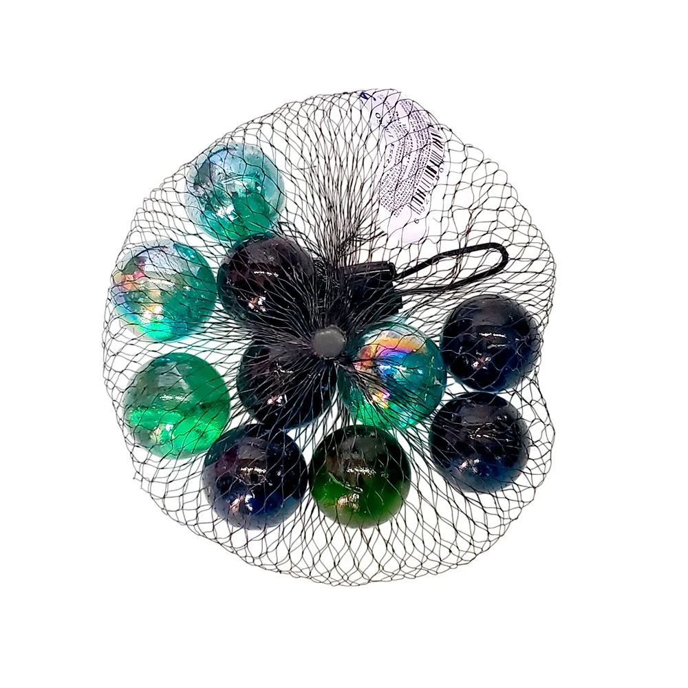 Paquete bolsa de malla con 10 canicas grandes de cristal, variedad de colores / c2053