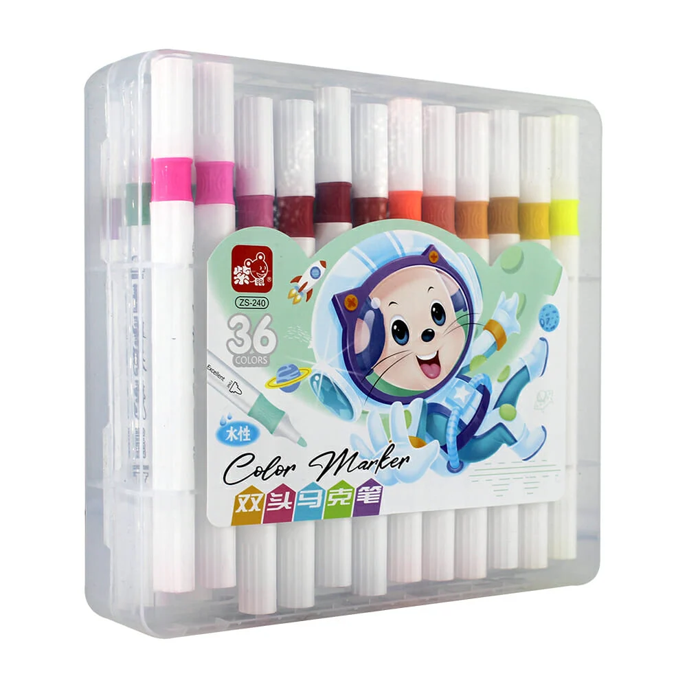 Estuche transparente con 36 marcadores plumones color marker doble punta de colores / zs-240