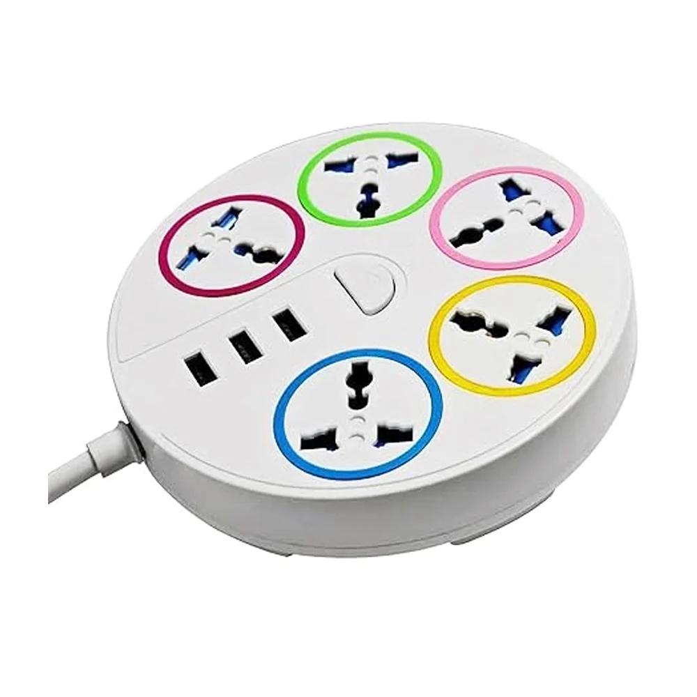 Multicontacto redondo con 5 tomacorrientes y 3 puertos usb / pakhar / cz8106