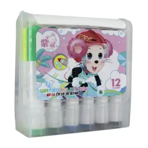 Estuche transparente con 12 marcadores plumones de colores water colo…