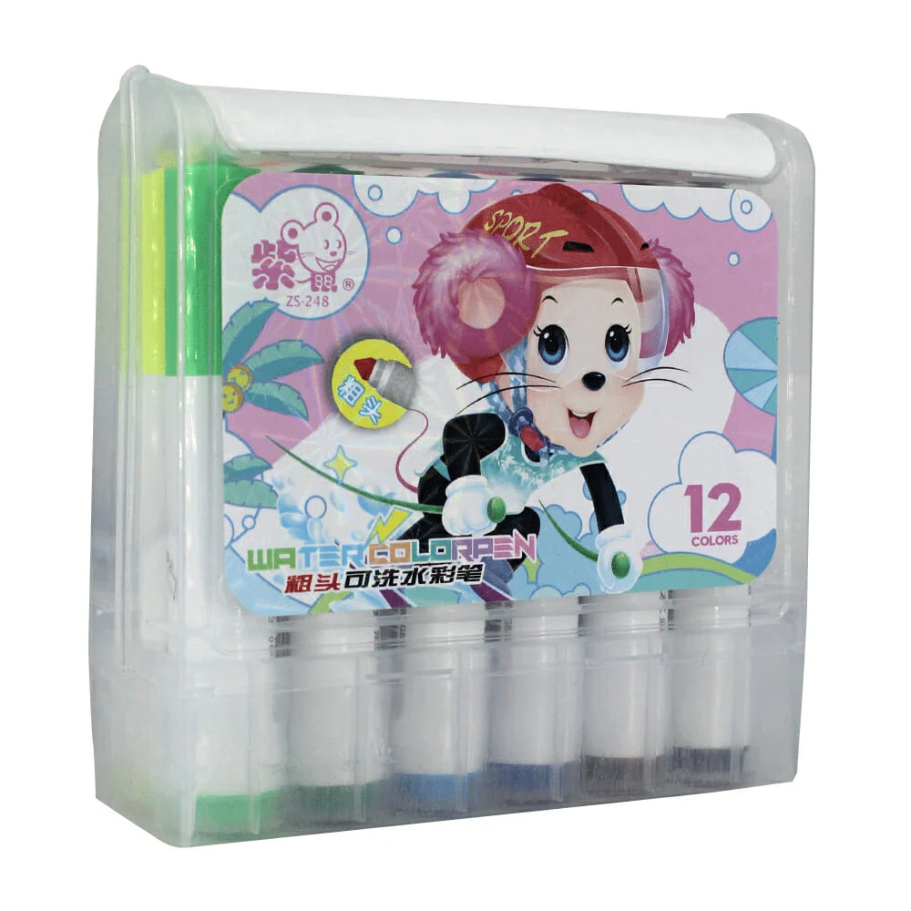 Estuche transparente con 12 marcadores plumones de colores water color pen / zs-248 / c-9852-49