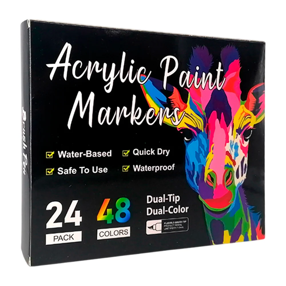 Paquete con 24 marcadores plumones acrílicos doble punta de colores / acrylic paint markers