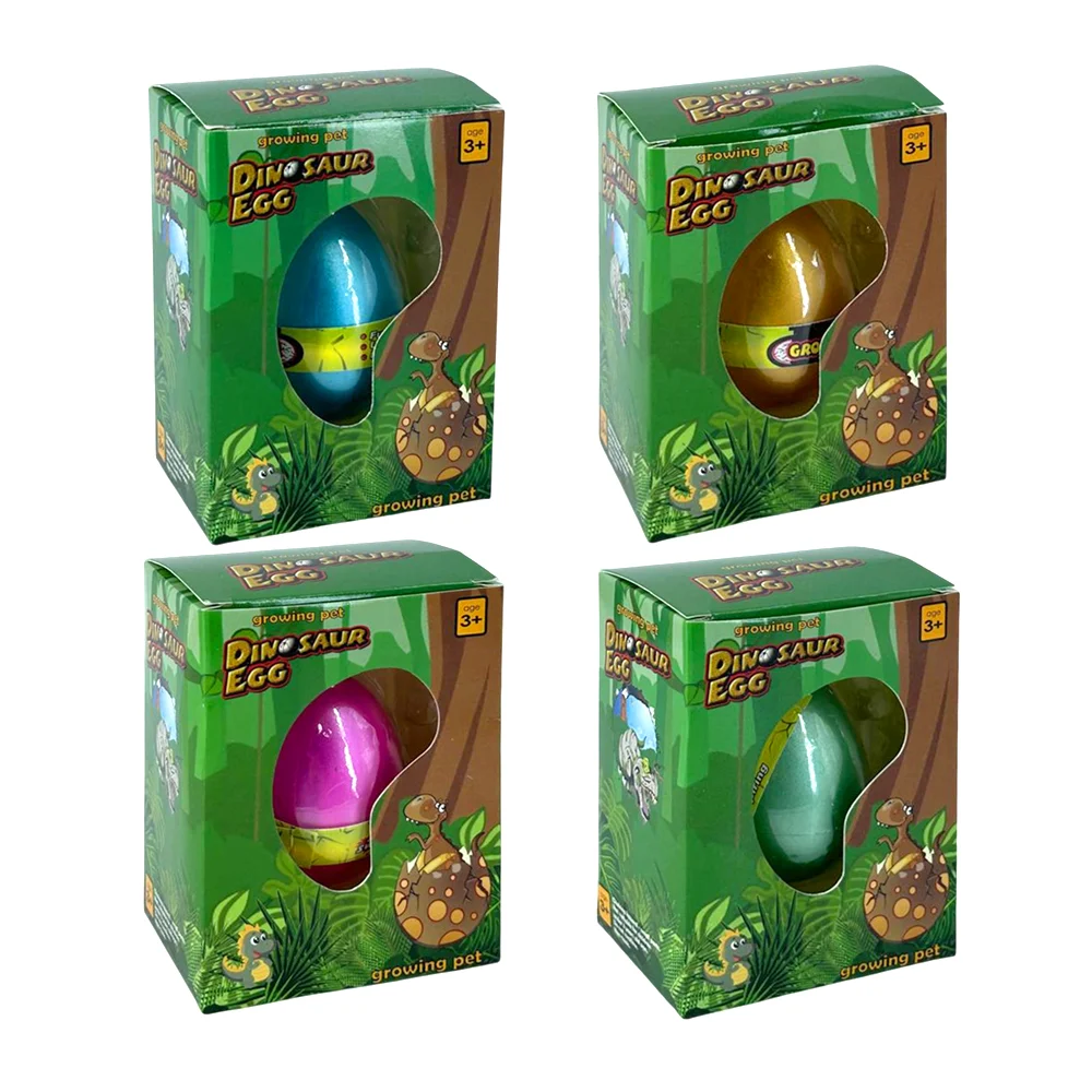Caja con huevo de dinosaurio creciente en agua 4.5x6.5cm, variedad de colores metálicos / dinosaur egg