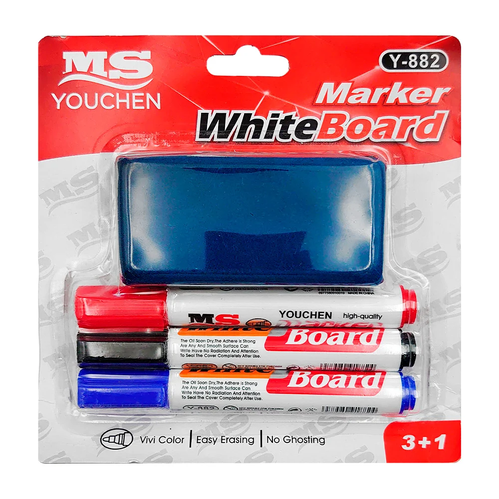 Set de 3 marcadores y borrador para pintarrón / marker white board / y-882
