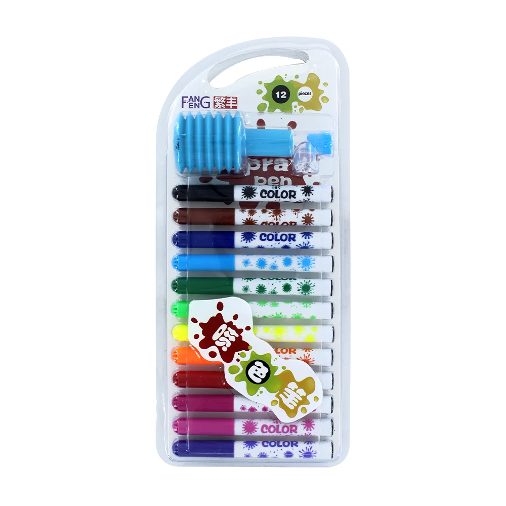 Set 12 plumones de colores con 1 aerógrafo y figuras de plástico con forma de animales / spray pen c460