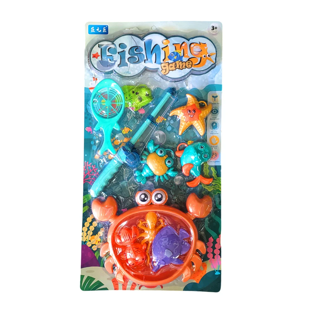 Paquete de juguetes para pesca grande, con figuras de animales marinos, red de pesca y caña de pescar, variedad de funciones / fishing game / 57x30cms