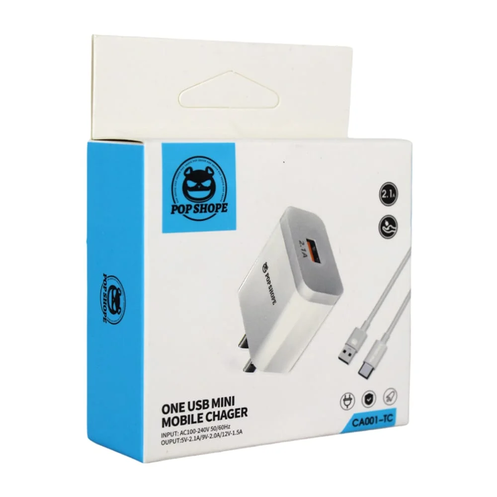 Combo cargador con cable de entrada usb a tipo-c, 2.1a/ ca001-tc