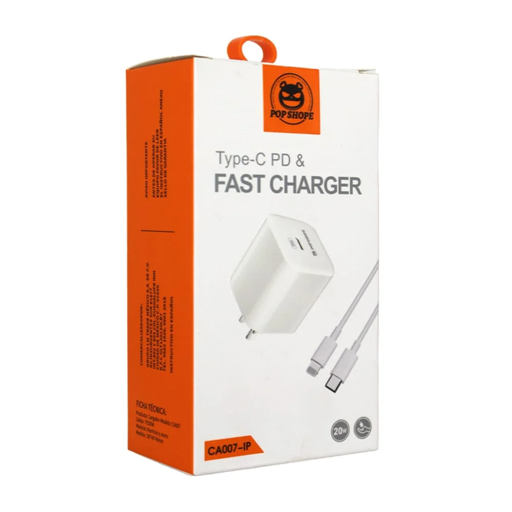 Combo cargador con puerto tipo-c y cable con entrada tipo-c a lightning, 20w / ca007-ip