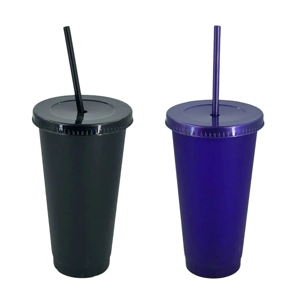 Vaso de 24oz con tapadera y popote de plástico, variedad de colores / caf-vent-24-mot