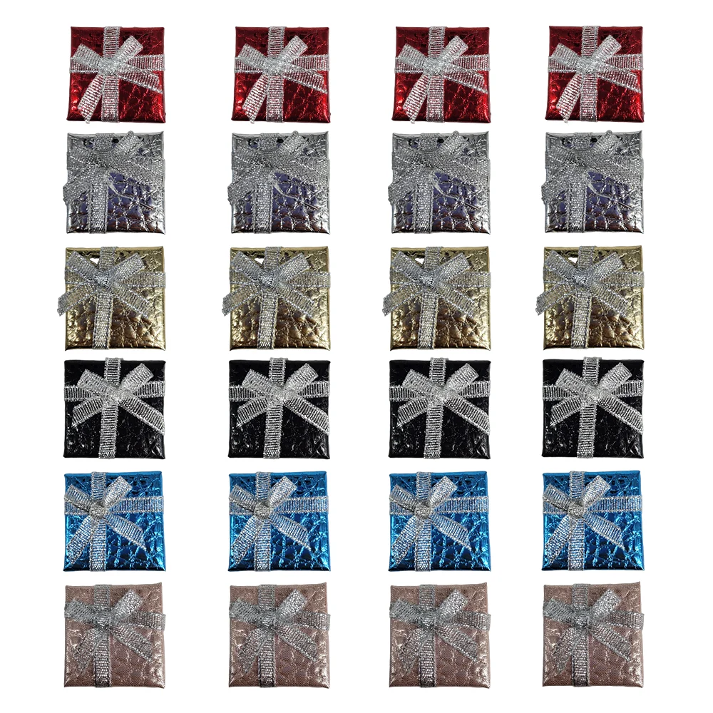 Paquete 24 mini cajitas cuadradas con efecto metálico con moño 4x3cm, variedad de colores / lph-371