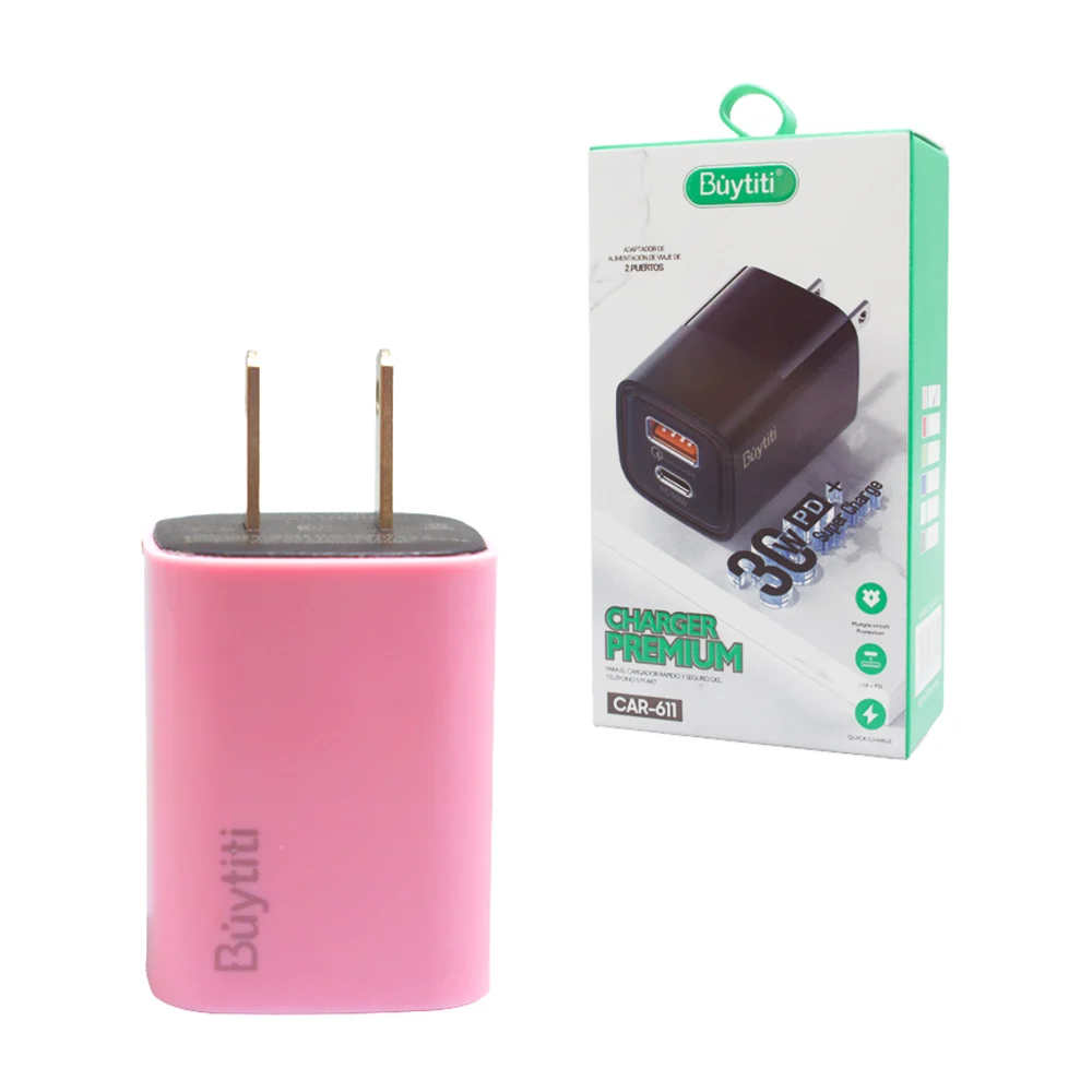 Cubo cargador buytiti con puerto usb y tipo c, 30w, variedad de colores / charger premium / car-611