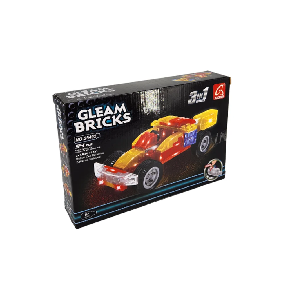 Paquete bloques de construcción carros de carreras 3en1 gleam bricks 94pzas con luces, variedad de modelos / 25492