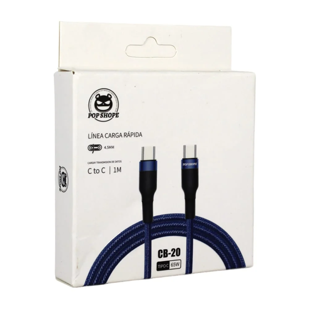 Cable de carga rápida con entrada tipo-c a tipo-c, 1m, 65w, 4.5mm, variedad de colores / cb-20
