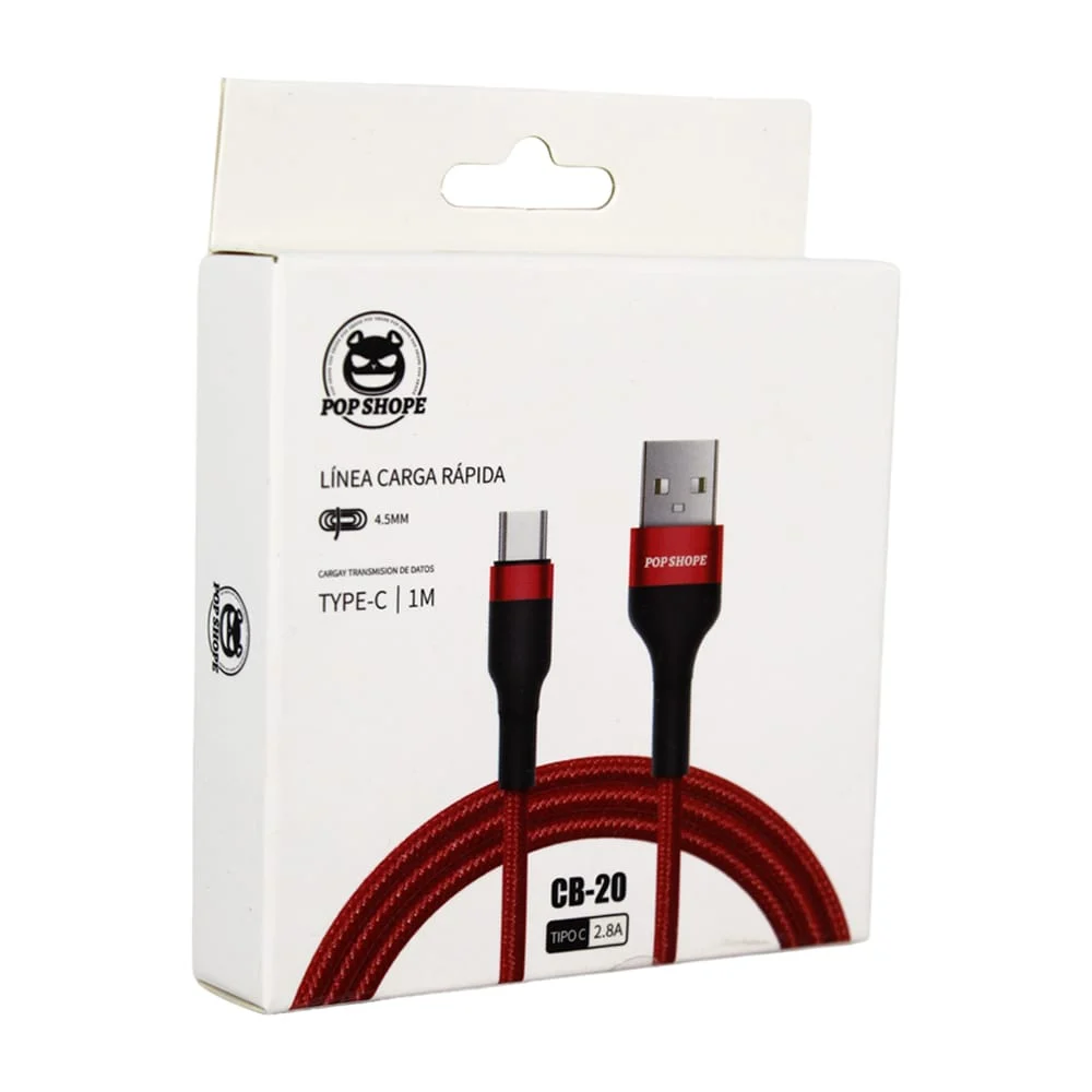 Cable de carga rápida con entrada usb a type-c, 1m, 2.8a, 4.5mm, variedad de colores / cb-20