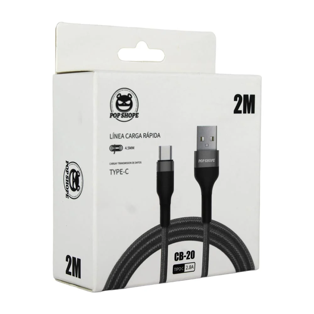 Cable de carga rápida con entrada usb a type-c, 2m, 2.8a, 4.5mm, variedad de colores / cb-20