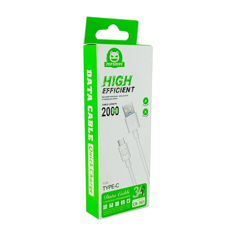 Cable para carga rápida 3a de 2 metro con entrada tipo c a usb / cb-301 / cb301-tpc
