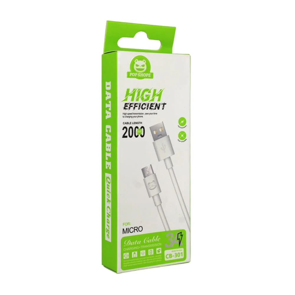 Cable de transferencia de datos y carga rápida con entrada usb a v8, 2000mm, 3a / high efficient / cb-301