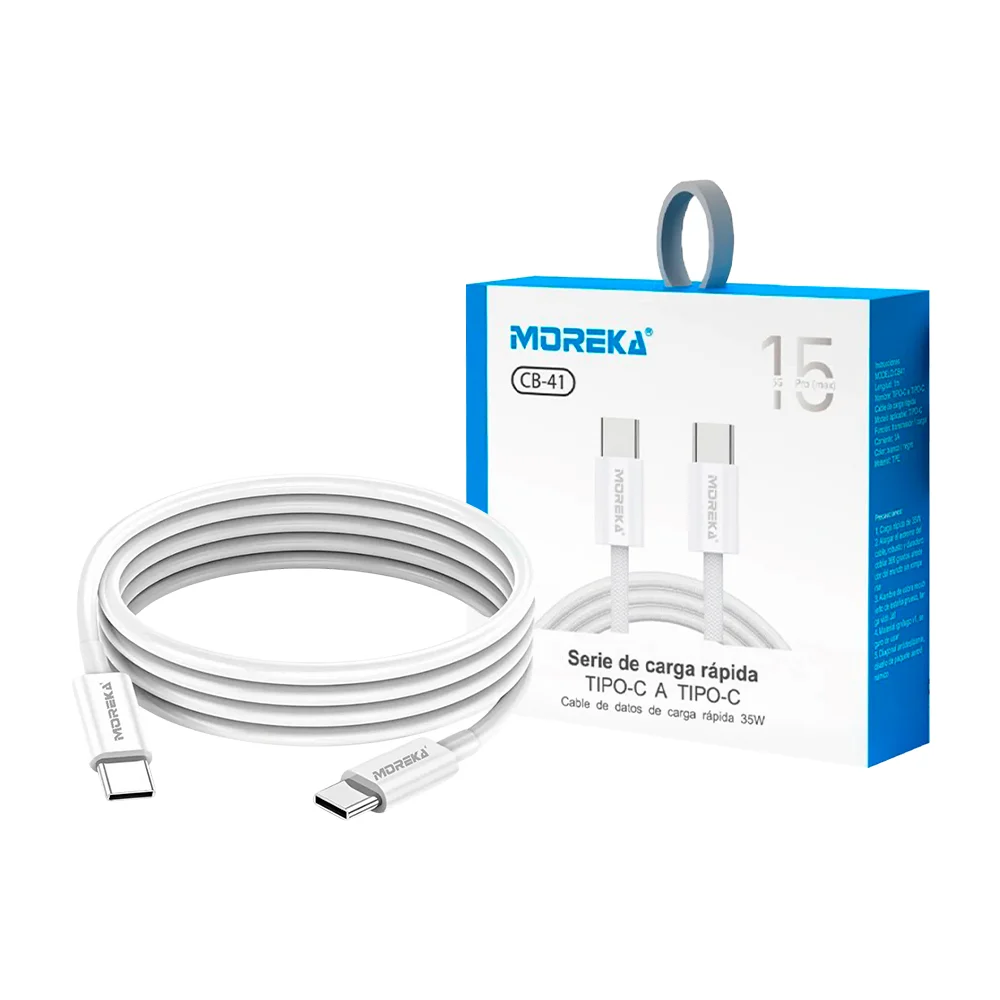 Cable de carga rápida moreka con entrada tipo c a tipo c de 1 metro, 35 watts / 008410