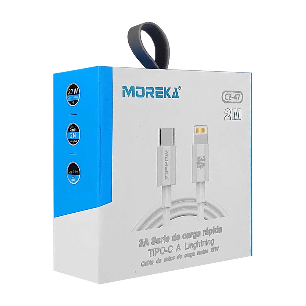 Cable moreka de 2 metros con entrada tipo c a lightning para carga rápida, 27w / cb-47