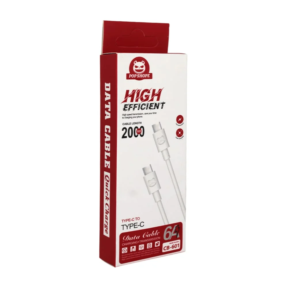 Cable de transferencia de datos y carga rápida con entrada type-c a type-c, 2000mm, 6a / high efficient / cb-601