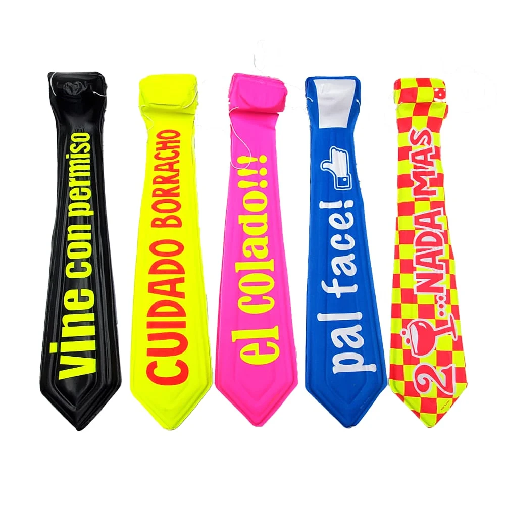 Paquete de 12 corbatas con temática para fiesta, con frases divertidas en colores flourescentes, variedad de diseños / pt-115