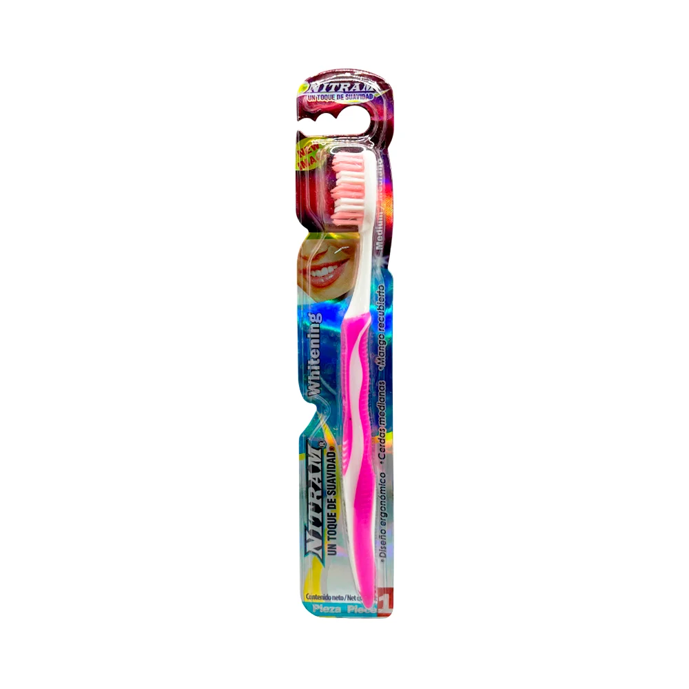 Cepillo de dientes ergonómico, con mango de plástico, colores varios / nitram