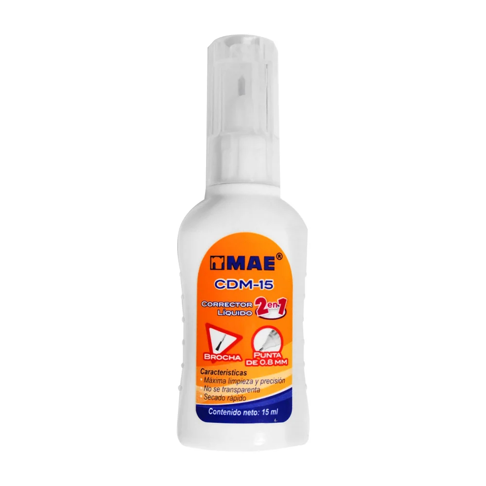1pza Corrector líquido mae 2 en 1 tipo pluma y brocha, 15ml / cdm-15