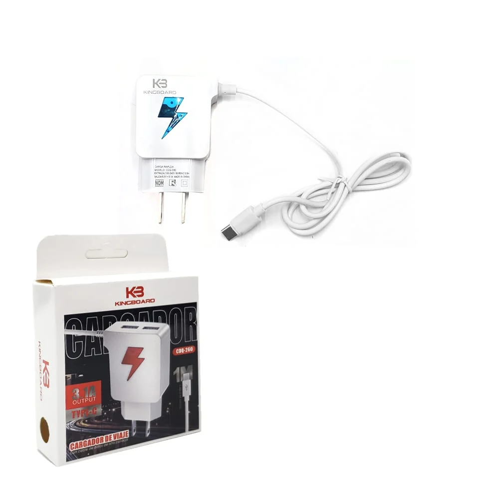 Cubo cargador de viaje entrada tipo-c con 2 puertos usb y diseño de rayo con luz / cdq-260