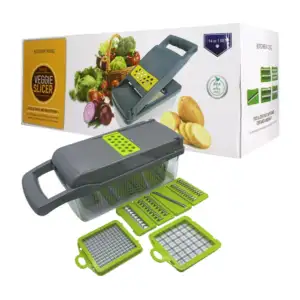 Cortador rallador de frutas y verduras 14 en 1 con cuchillas de acero…