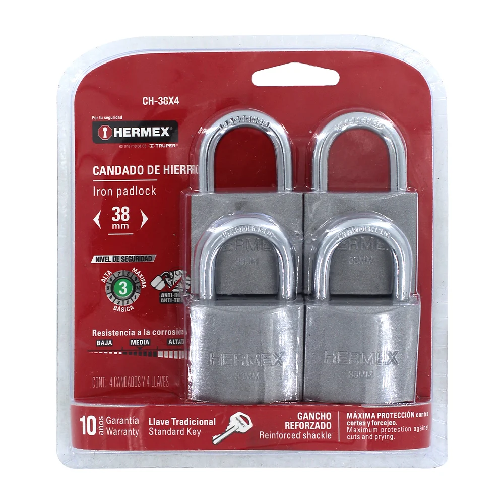 Paquete de 4 candados de hierro de 38mm / 43333