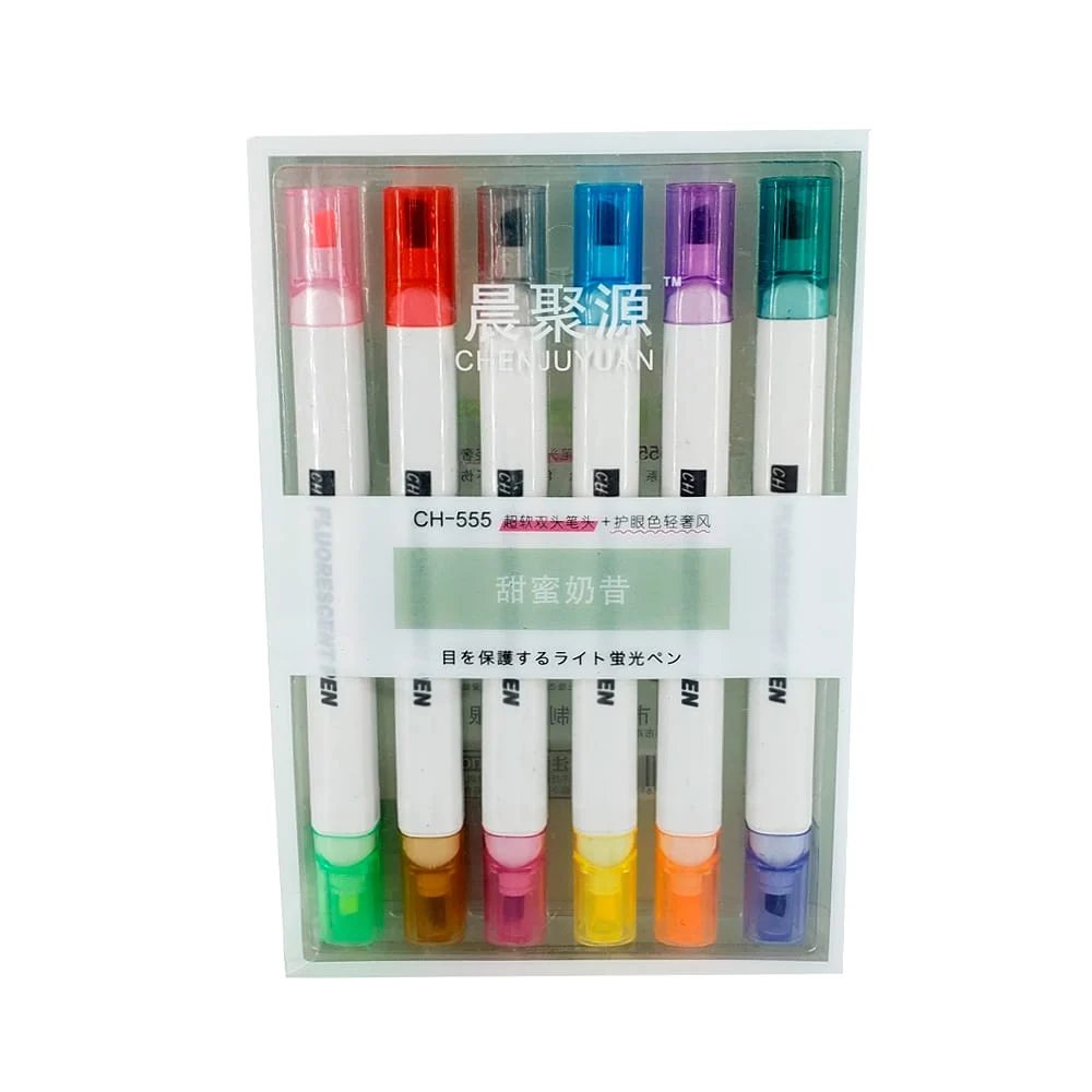 Paquete 6 marcatextos de colores con doble punta / chenjuyuan / ch555