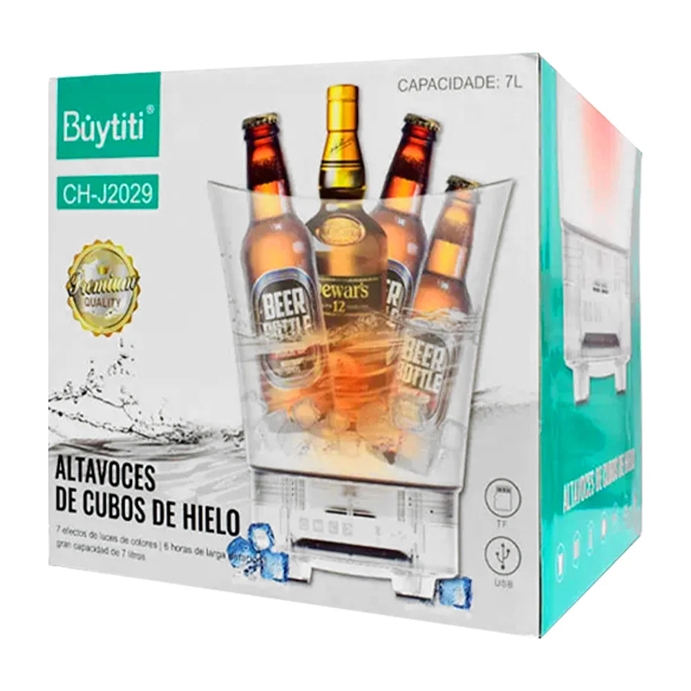 Cubeta transparente para hielo con bocina y luces rgb, capacidad 7l / ch-j2029
