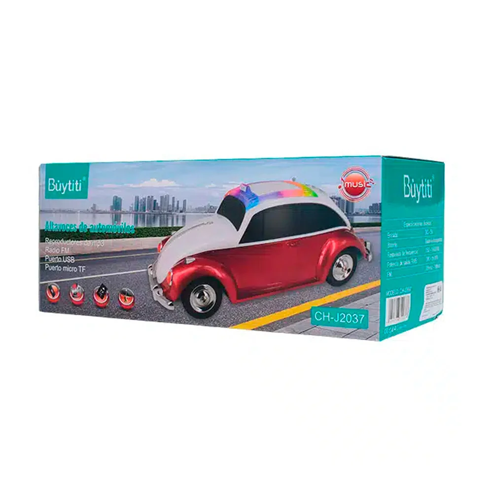 1pza Bocina inalámbrica decorativa buytiti, en forma de volkswagen vocho taxi, bicolor, con antena receptora, función de radio, botones de reproducción traseros, función a batería e iluminación led, variedad de colores / ch-j2037