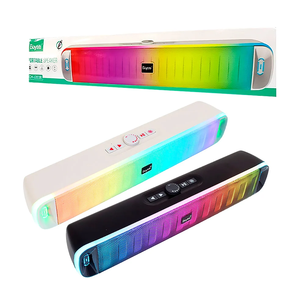 1pza Bocina inalámbrica buytiti, en forma rectangular, de tipo barra de sonido, con botones de reproducción superiores e iluminación rgb, variedad de colores / ch-j2038