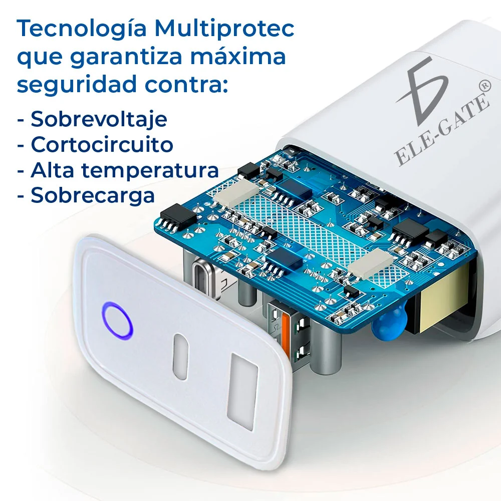 Cargador de pared 2 en 1 tipo C a tipo C de 1M y entrada USB de 20w con protección de voltaje / CH.102
